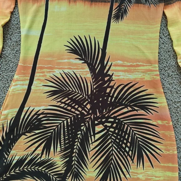 AFRM Dress Womens Extra Small Sunrise Palms Maxi Bodycon Mesh Scenic Print - Picture 6 of 12